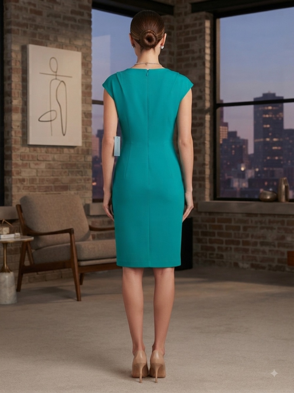 Calvin Klein Jade Teal Cap Sleeve V-Neck Sheath Dress Size 2 NWT 149.00 - Picture 2 of 6